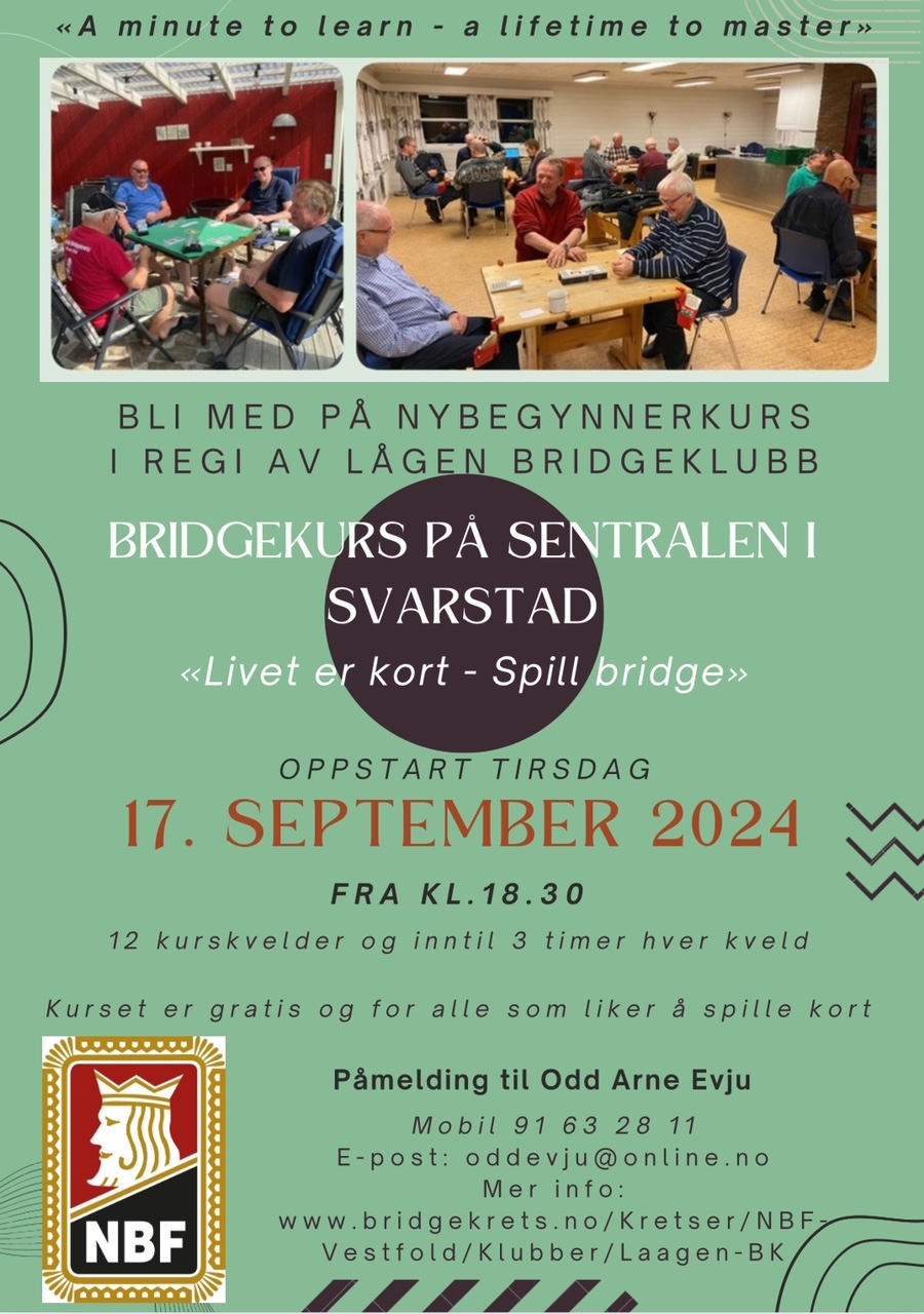 Lær deg bridge! Nybegynnerkurs i Svarstad